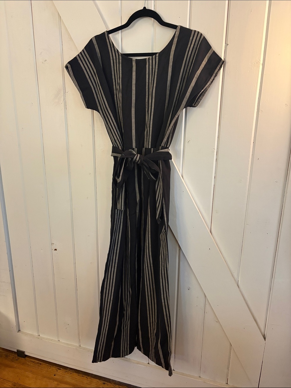 Ace & Jig Striped Black and Gray Belted Women’s jumpsuit